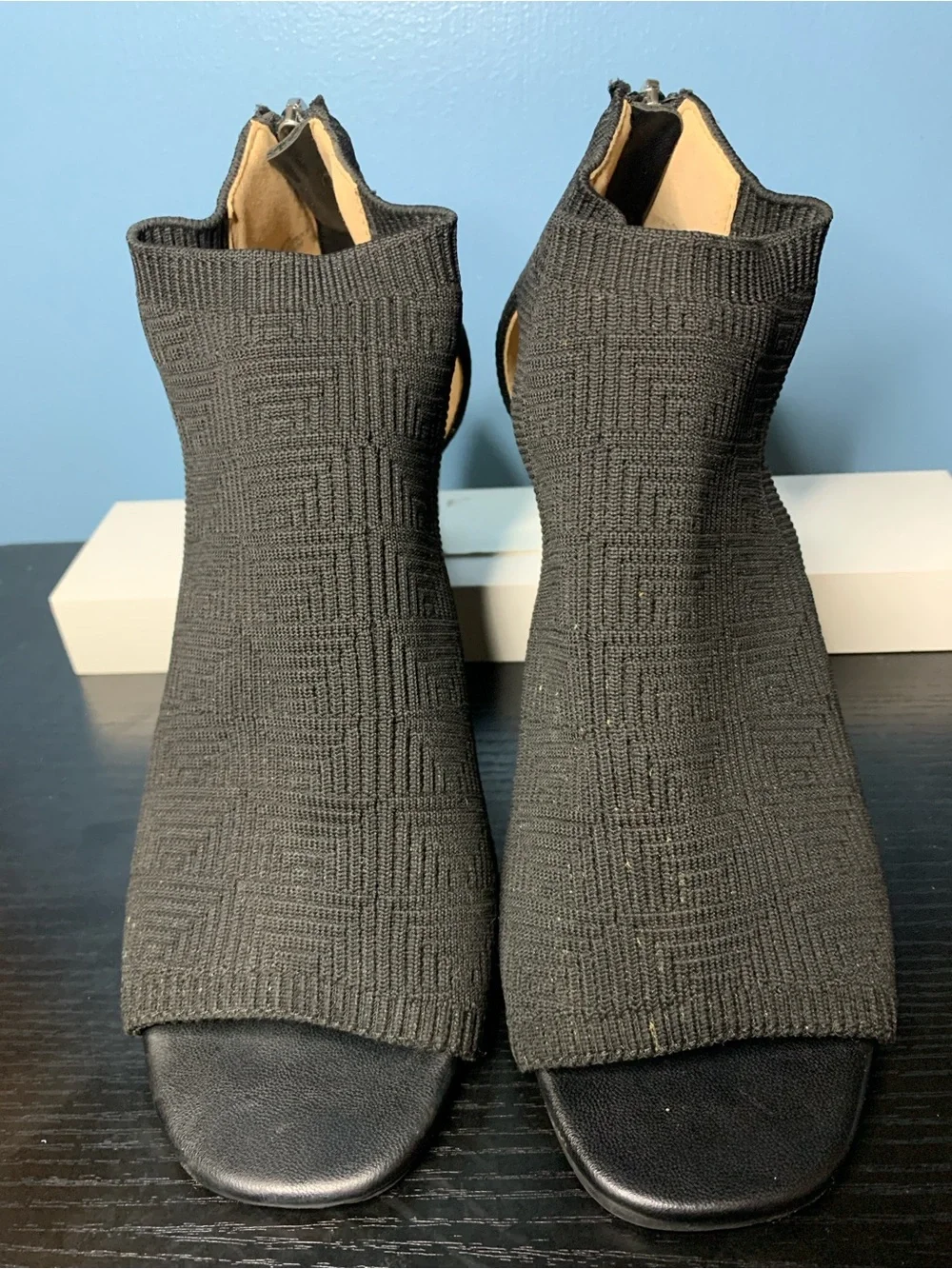 Adrienne Vittadini Black Knit Peep-Toe Sock Booties
